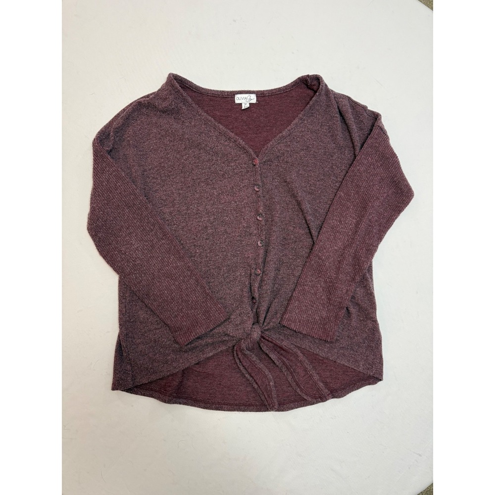 Olivia Sky Womens Burgundy Heather Tie Front Button Cardigan Top Size M 3106C